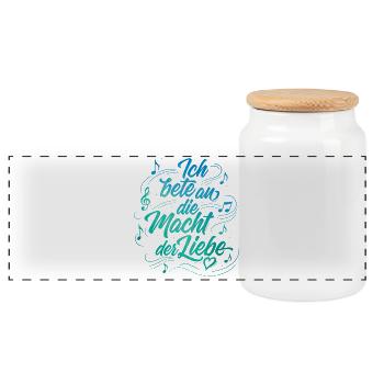 Ich bete an die Macht der Liebe - Lettering - Panorama Keksdose mit Holzdeckel - Weiß - Vorne