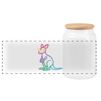 Kangourou Néon Arc-en-Ciel Line Art - Boîte à biscuits avec couvercle en bois - blanc - Devant