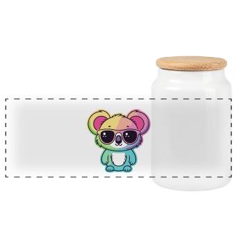 Regenbogen-Neon-Koala mit Brille - Panorama Keksdose mit Holzdeckel - Weiß - Vorne