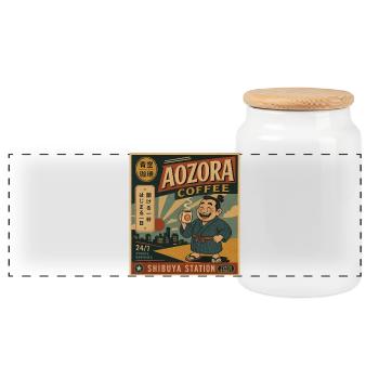 AOZORA Kaffee Shibuya Retro-Plakat - Panorama Keksdose mit Holzdeckel - Weiß - Vorne