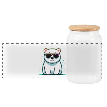 Polar Bear Shiny Glasses - Panoramic Cookie Jar with Wooden Lid - white - Front