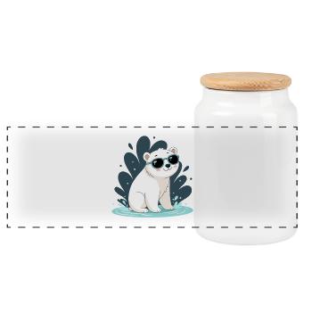 Ours polaire lunettes soleil - Boîte à biscuits avec couvercle en bois - blanc - Devant