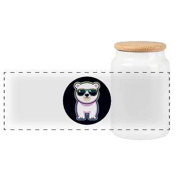 Pastel white neon bear sunglasses - Panoramic Cookie Jar with Wooden Lid - white - Front