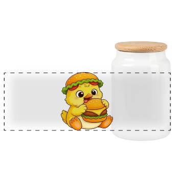 Burger de dessin animé Poulet sucré et poussins - Boîte à biscuits avec couvercle en bois - blanc - Devant