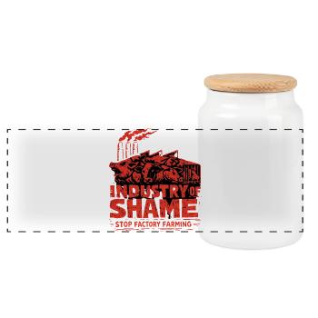 Industry of Shame – Stop Factory Farming - Panoramic Cookie Jar with Wooden Lid - white - Front