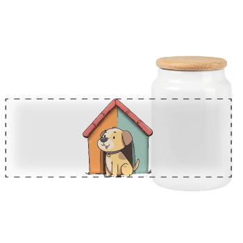 Chien câlin devant une maison colorée - Boîte à biscuits avec couvercle en bois - blanc - Devant