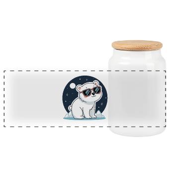 Nachtaktiver Eisbär und Sonnenbrille - Panorama Keksdose mit Holzdeckel - Weiß - Vorne