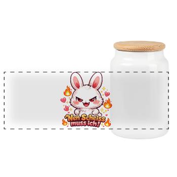 Cute Hase Nen Scheiß muss ich Statement - Panorama Keksdose mit Holzdeckel - Weiß - Vorne