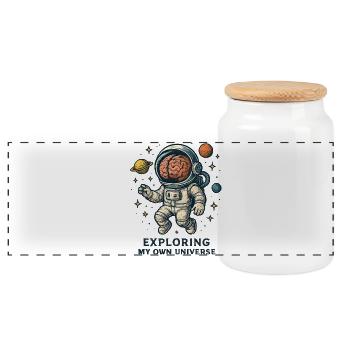 Cosmic head astronaut - Panoramic Cookie Jar with Wooden Lid - white - Front