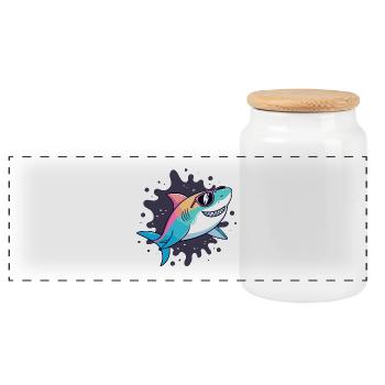 Neon Shark Sunglasses - Panoramic Cookie Jar with Wooden Lid - white - Front