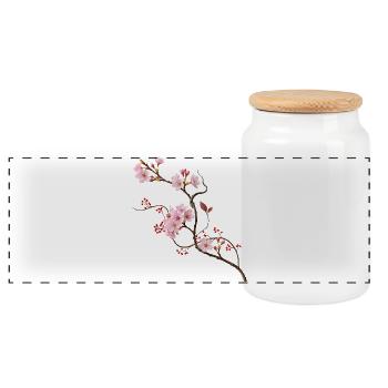 Sakura Cherry Blossom in Zen Ikebana Style - Panoramic Cookie Jar with Wooden Lid - white - Front
