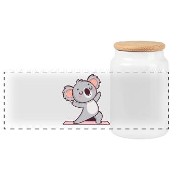 Koala Yoga sur tapis - Boîte à biscuits avec couvercle en bois - blanc - Devant
