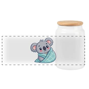 Koala Cozy in Duvet - Panoramic Cookie Jar with Wooden Lid - white - Front