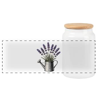 Lavender in a watering can - Panoramic Cookie Jar with Wooden Lid - white - Front
