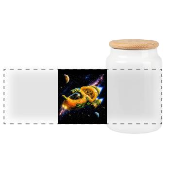 Citrus Spaceship Adventure - Panoramic Cookie Jar with Wooden Lid - white - Front