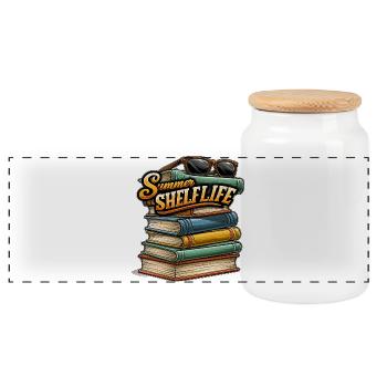 Livres et lunettes de soleil sur la plage - Boîte à biscuits avec couvercle en bois - blanc - Devant