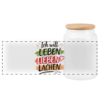 Leben Lieben Lachen - Panorama Keksdose mit Holzdeckel - Weiß - Vorne