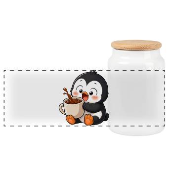 Cute Penguin Coffee Coffee Lover Mugs - Panoramic Cookie Jar with Wooden Lid - white - Front