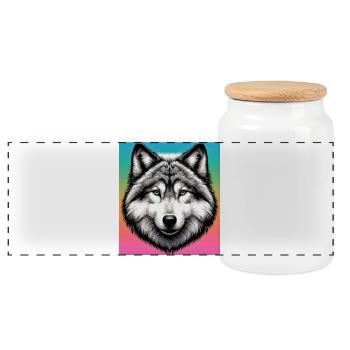 Wolf - Panorama Keksdose mit Holzdeckel - Weiß - Vorne