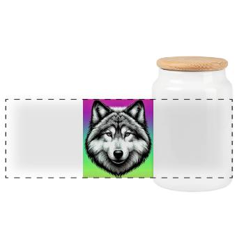 Wolf - Panoramic Cookie Jar with Wooden Lid - white - Front