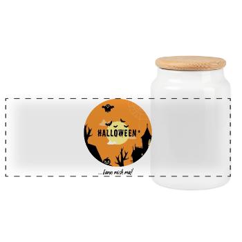 T-Shirt-Design „Halloween kann mich mal!“ - Panorama Keksdose mit Holzdeckel - Weiß - Vorne