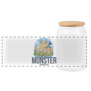 Münster Motiv 1 Fahrradstadt Skyline - Panorama Keksdose mit Holzdeckel - Weiß - Vorne