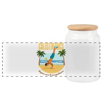 Calisthenics on the beach - Panoramic Cookie Jar with Wooden Lid - white - Front