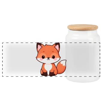 Cute Fox Kawaii Gift - Panoramic Cookie Jar with Wooden Lid - white - Front