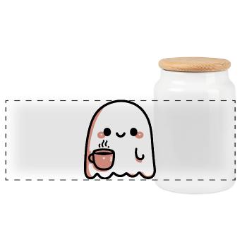 Ghost Kawaii Café - Panoramic Cookie Jar with Wooden Lid - white - Front
