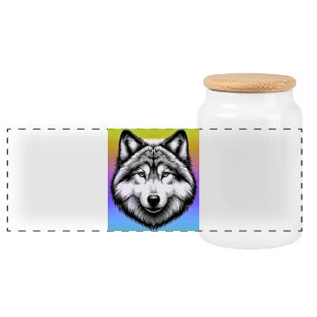 Wolf - Panorama Keksdose mit Holzdeckel - Weiß - Vorne