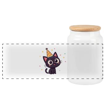 Chat noir chapeau fête - Boîte à biscuits avec couvercle en bois - blanc - Devant