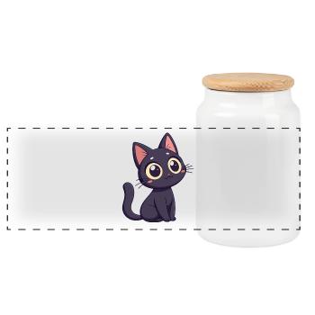 Chat noir kawaii aux yeux énormes - Boîte à biscuits avec couvercle en bois - blanc - Devant
