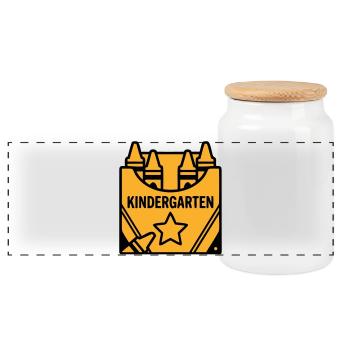 Crayons Kindergarten Logo - Panoramic Cookie Jar with Wooden Lid - white - Front