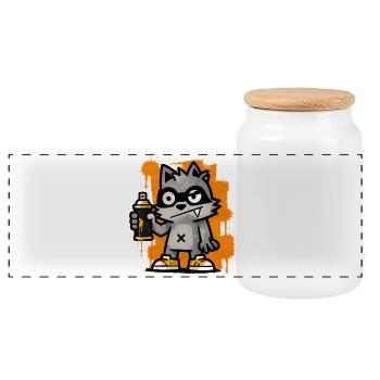 Raton laveur graffiti stylé avec art de rue en bombe de spray - Boîte à biscuits avec couvercle en bois - blanc - Devant