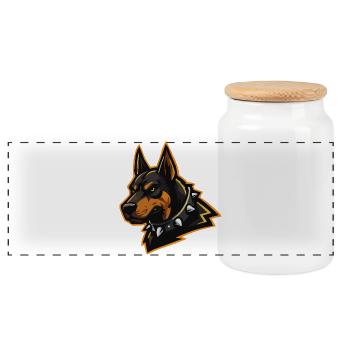 Doberman avec collier à pointes - Boîte à biscuits avec couvercle en bois - blanc - Devant