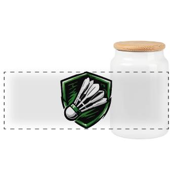 Badminton Shield Emblem - Panoramic Cookie Jar with Wooden Lid - white - Front