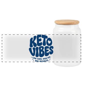 Keto Vibes Low Carb High Fat - Panorama Keksdose mit Holzdeckel - Weiß - Vorne