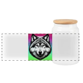 Wolf - Panoramic Cookie Jar with Wooden Lid - white - Front