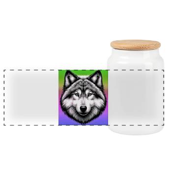 Wolf - Panoramic Cookie Jar with Wooden Lid - white - Front