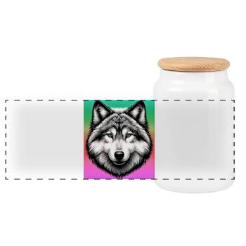 Wolf - Panoramic Cookie Jar with Wooden Lid - white - Front