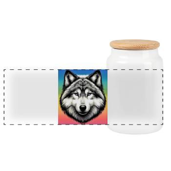 Wolf - Panoramic Cookie Jar with Wooden Lid - white - Front