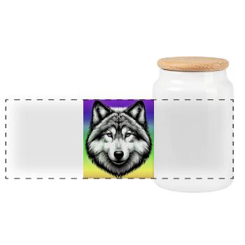 Wolf - Panoramic Cookie Jar with Wooden Lid - white - Front