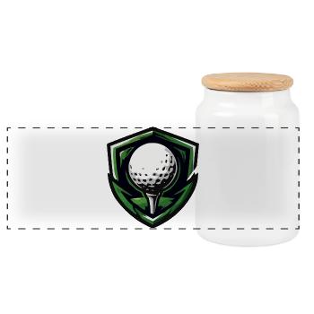 Schild Golfball Emblem - Panorama Keksdose mit Holzdeckel - Weiß - Vorne