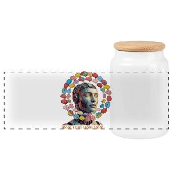 AI brain magic in colorful orbit - Panoramic Cookie Jar with Wooden Lid - white - Front