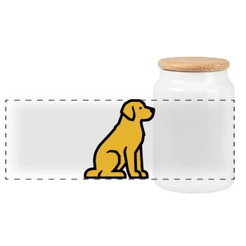 Sitting Dog Golden Retriever Dog School - Panoramic Cookie Jar with Wooden Lid - white - Front