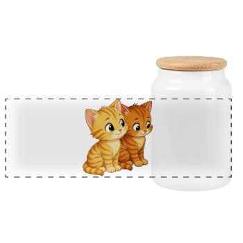 Des chatons assis côte à côte - Boîte à biscuits avec couvercle en bois - blanc - Devant