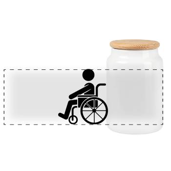 Man in wheelchair - Panoramic Cookie Jar with Wooden Lid - white - Front