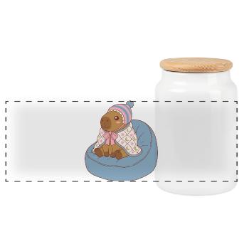 Cuddle Capybara Moonstar-Decke – Kawaii-Design - Panorama Keksdose mit Holzdeckel - Weiß - Vorne