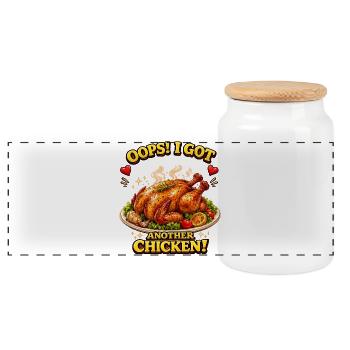 Oops I Got Another Chicken - Funny BBQ Roast Chicken - Panoramic Cookie Jar with Wooden Lid - white - Front