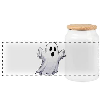 Friendly Haunted Ghost - Panoramic Cookie Jar with Wooden Lid - white - Front